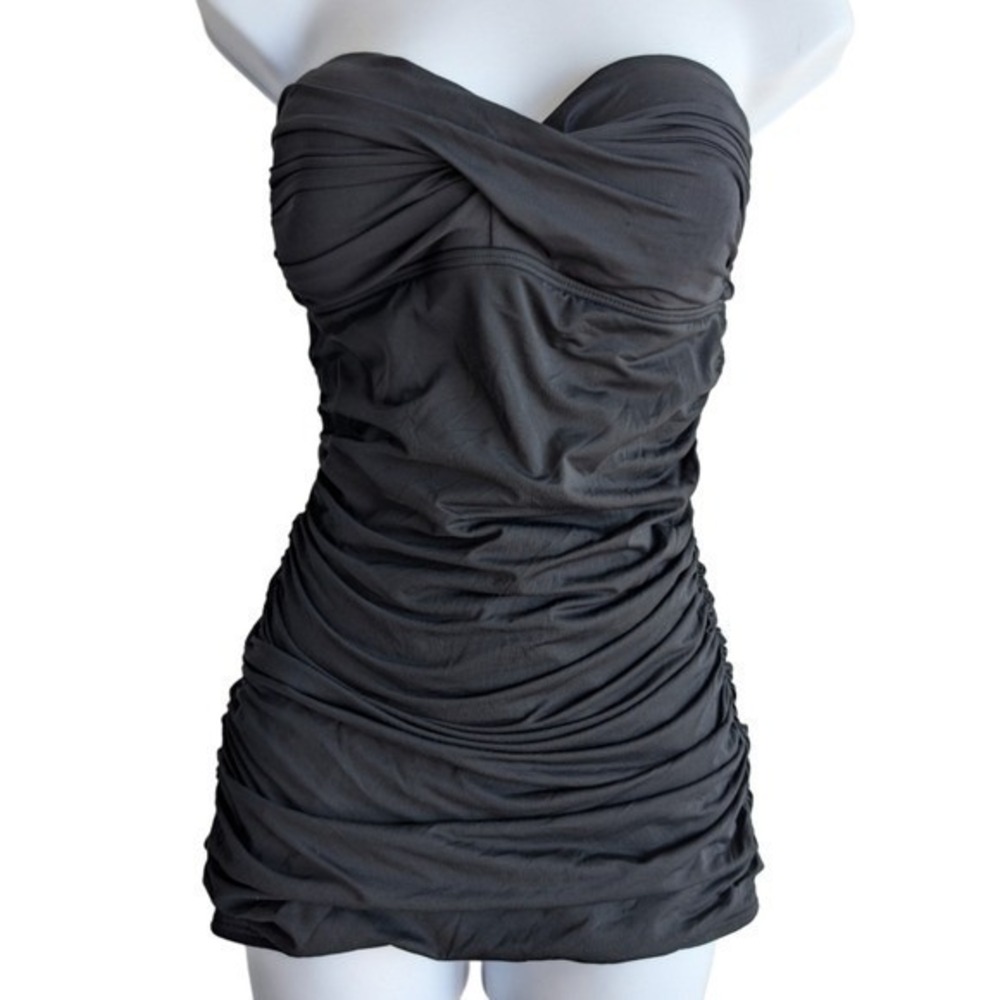 Carmen Marc Valvo Women's Size 10 Black Retro One Piece Strapless Tie Back swim